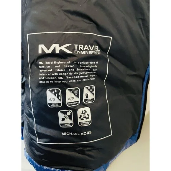 NWT Michael Kors Blue Shiny Puffer Coat - XL - Picture 9 of 9